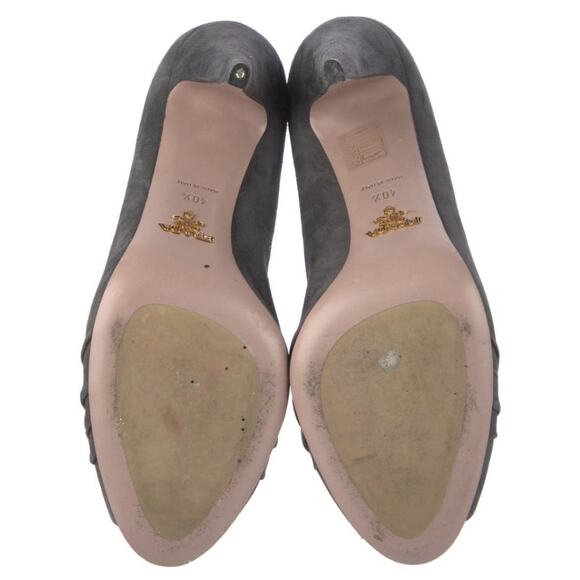 PRADA Suede Pumps Rosette Peep Toe Gray Stiletto Heels US 10 EU 40.5 - Picture 5 of 5